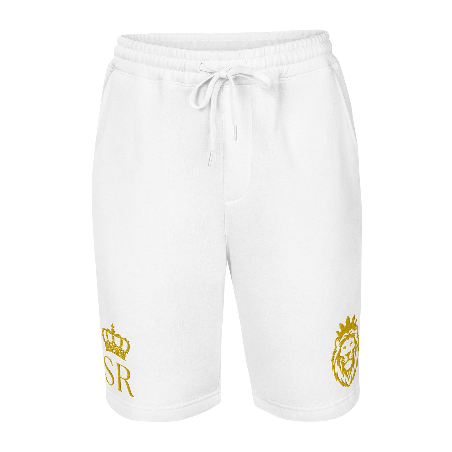 THSR Adult Fleece Shorts - Black or White with Embroidered Gold KING Lion and Gold "SR" Design