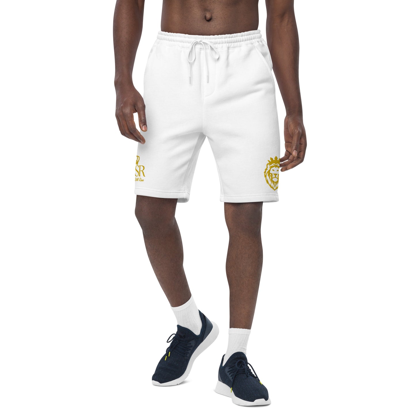 THSR Adult Fleece Shorts - Black or White with Embroidered Gold KING Lion and Gold "THSR True Heroes Still Rise" Design