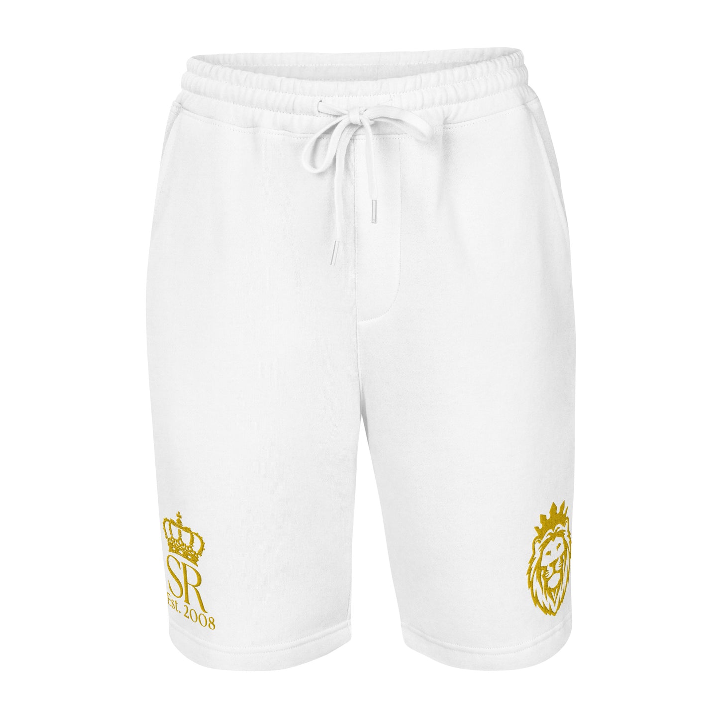 THSR Adult Fleece Shorts - Black or White with Embroidered Gold KING Lion and Gold "SR Est. 2008" Design