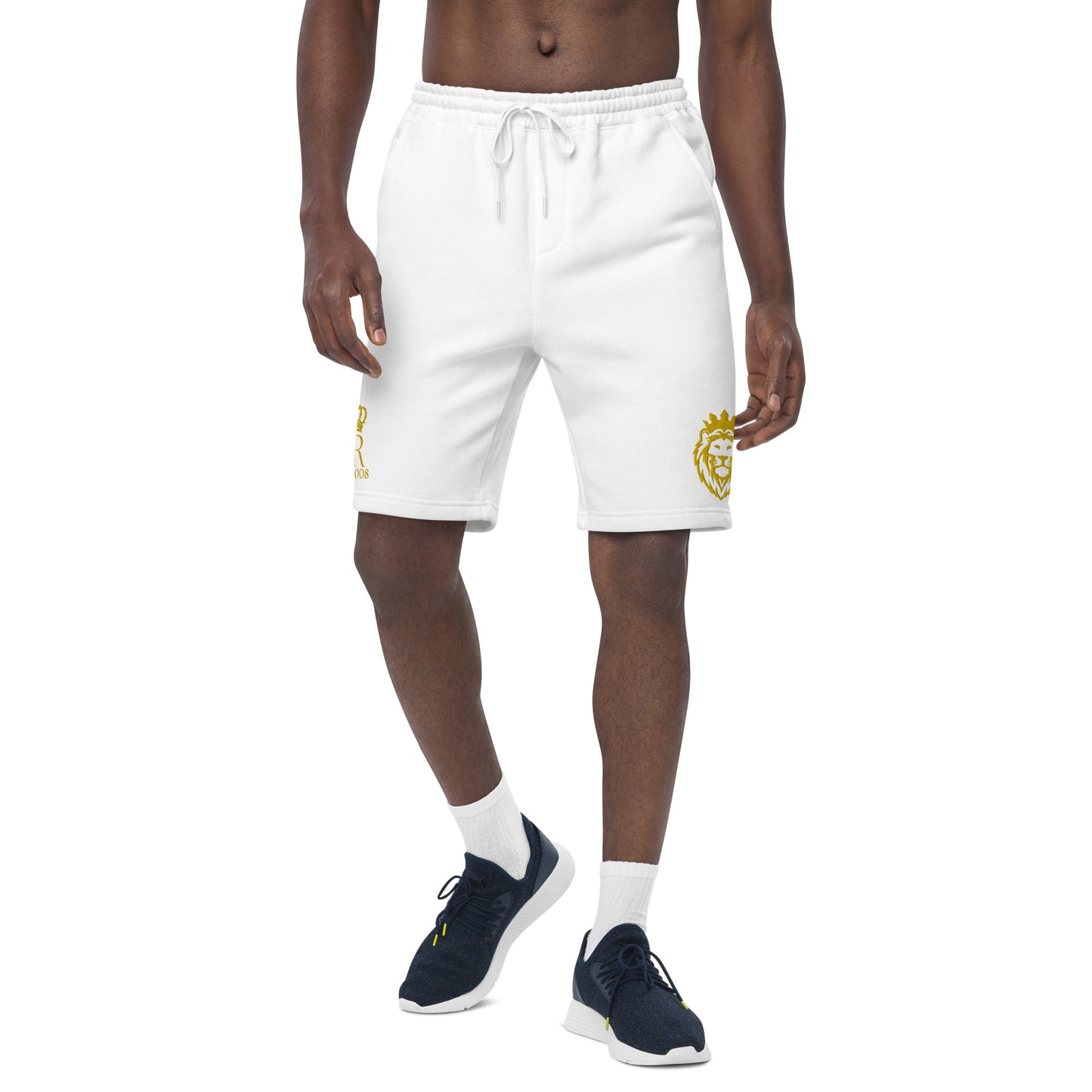 THSR Adult Fleece Shorts - Black or White with Embroidered Gold KING Lion and Gold "SR Est. 2008" Design