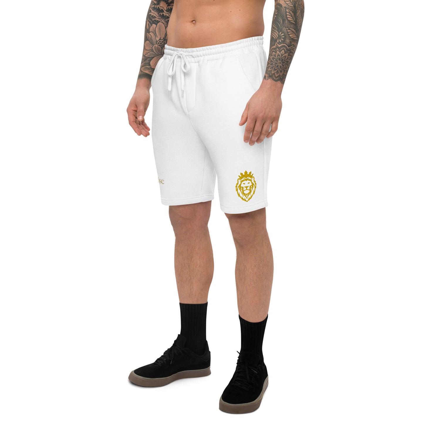 THSR Adult Fleece Shorts - Black or White with Embroidered Gold KING Lion and Bold Gold "Still Rise" Design