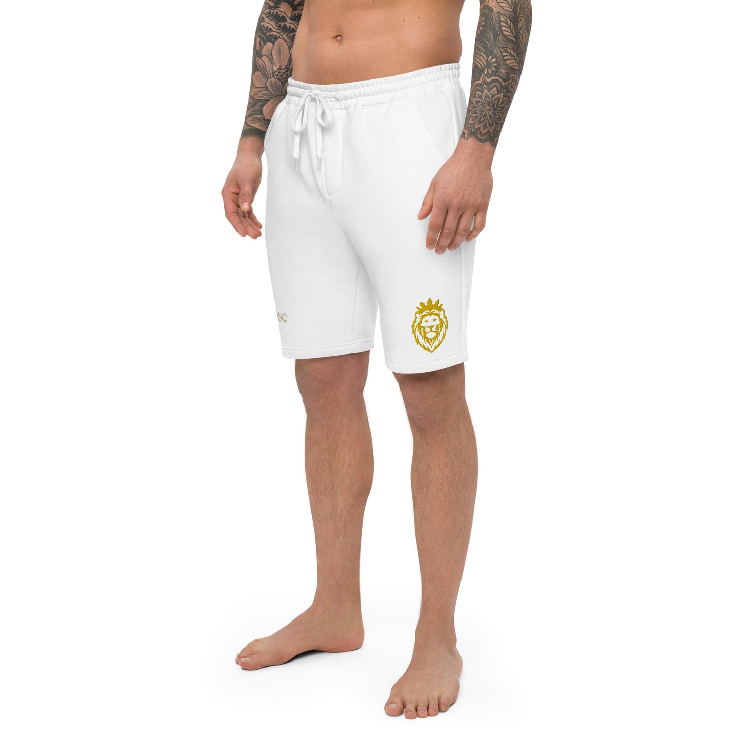 THSR Adult Fleece Shorts - Black or White with Embroidered Gold KING Lion and Bold Gold "Still Rise" Design