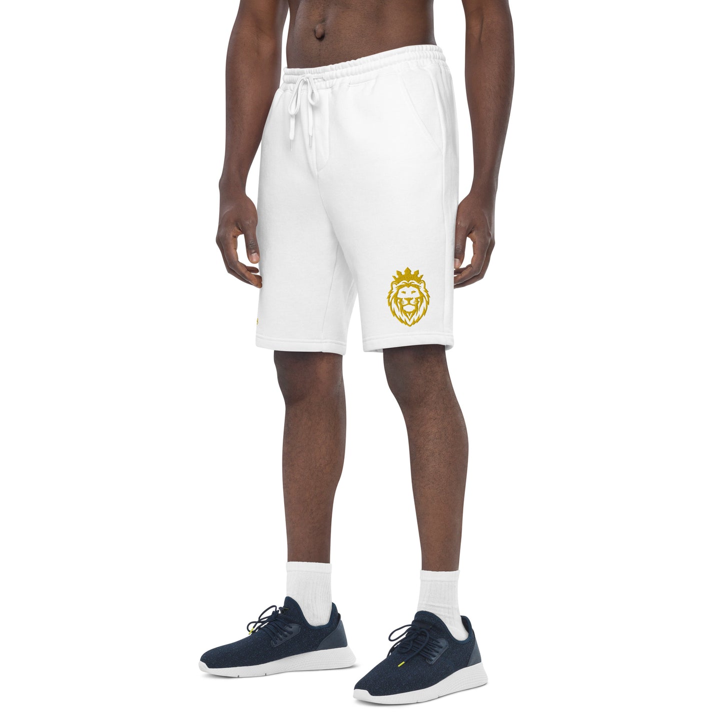 THSR Adult Fleece Shorts - Black or White with Embroidered Gold KING Lion and Gold "SR Est. 2008" Design