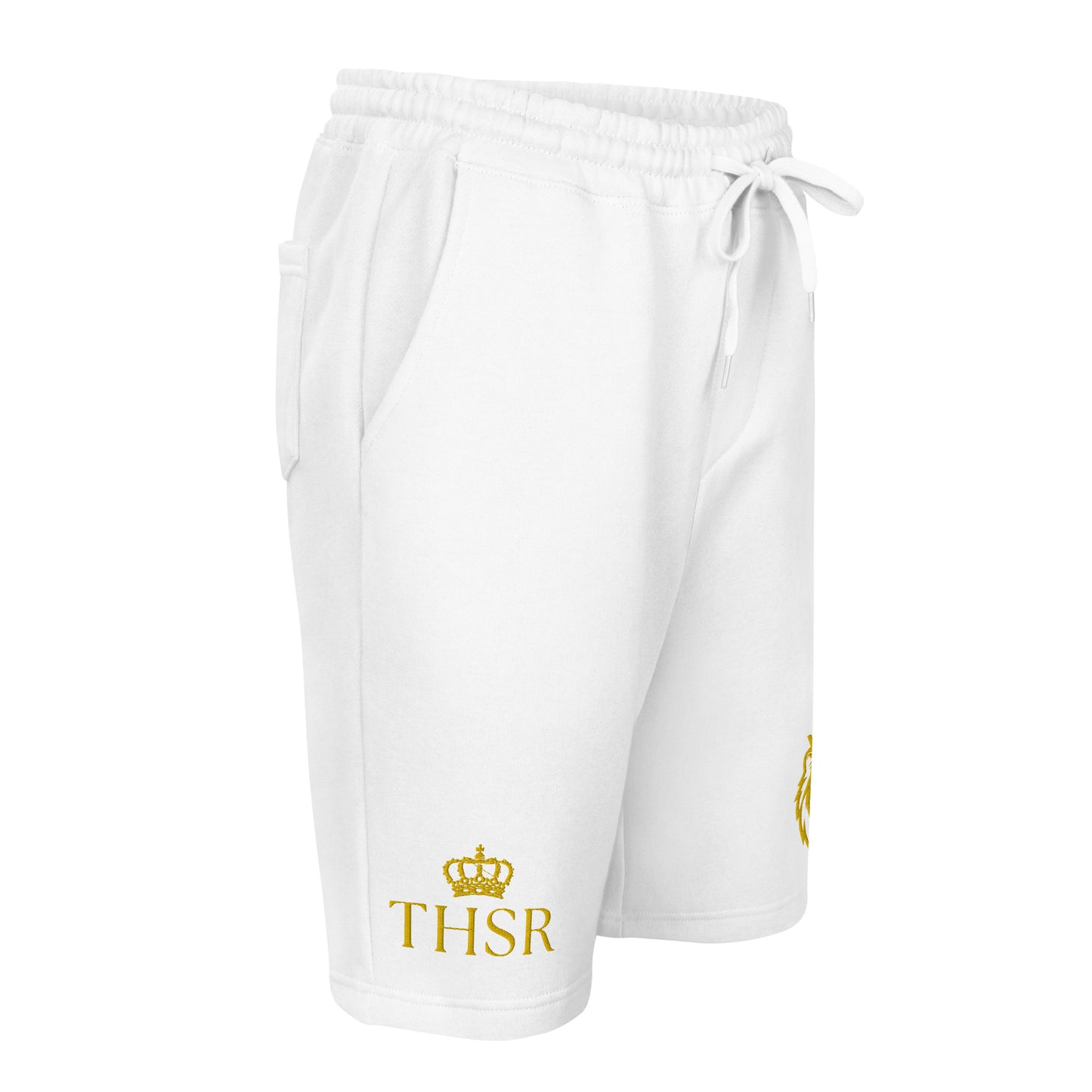 THSR Adult Fleece Shorts - Black or White with Embroidered Gold KING Lion and Gold "THSR" Design