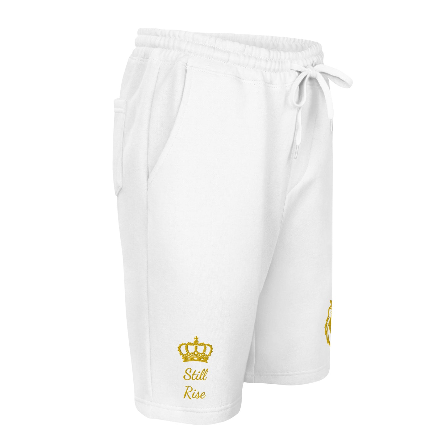 THSR Adult Fleece Shorts - Black or White with Embroidered Gold KING Lion and Gold "Still Rise" Design