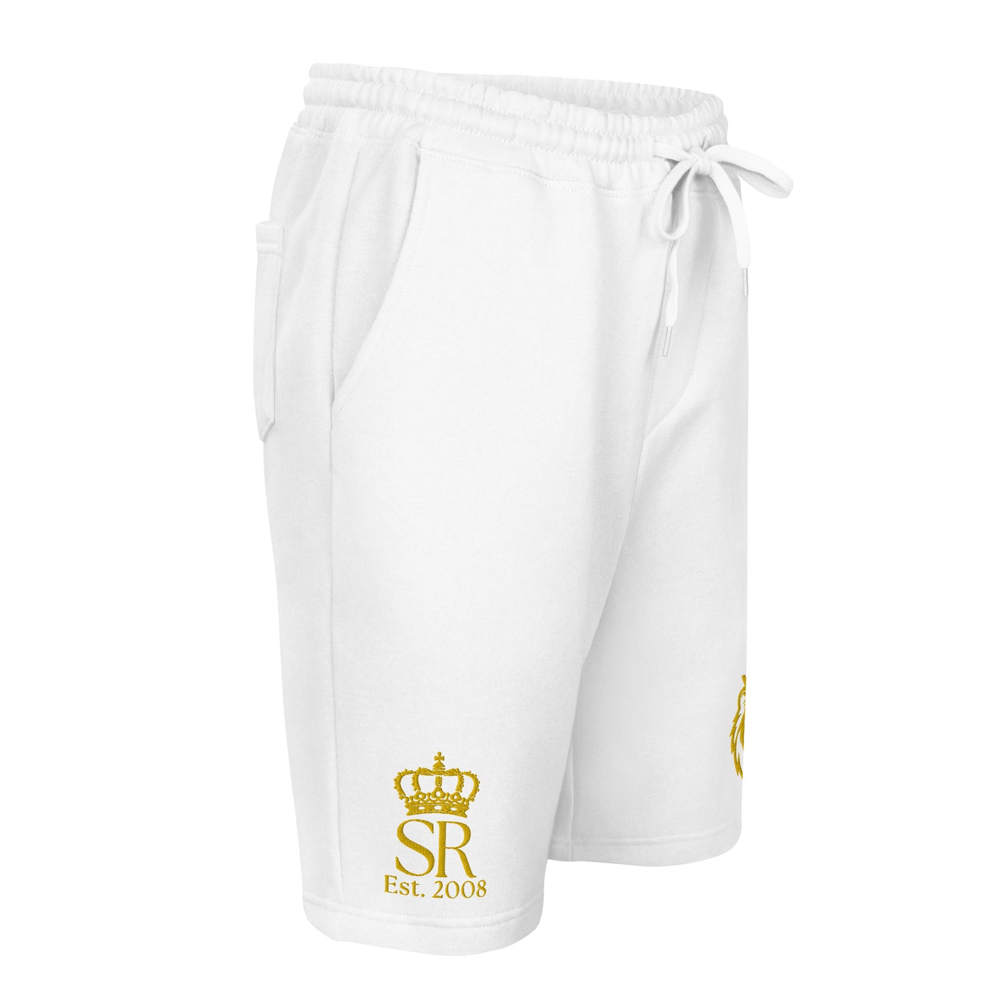 THSR Adult Fleece Shorts - Black or White with Embroidered Gold KING Lion and Gold "SR Est. 2008" Design