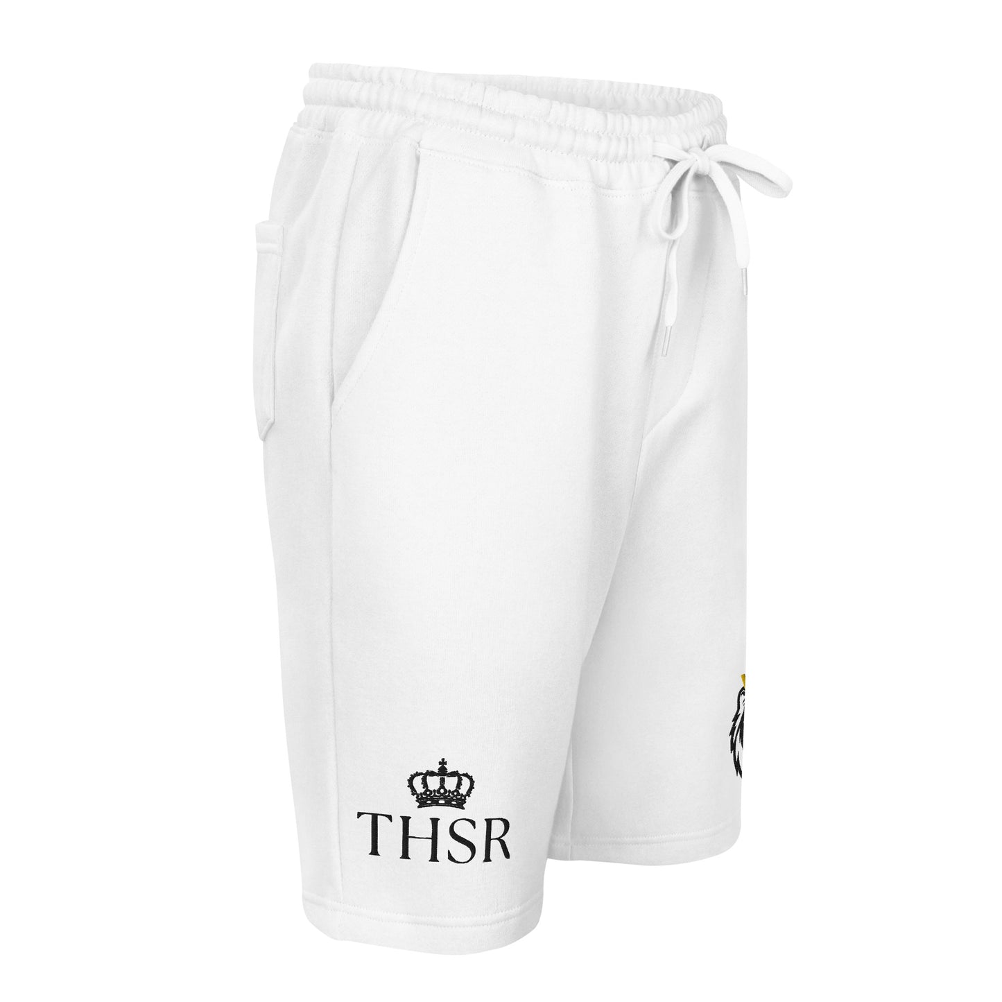 THSR White Adult Fleece Shorts - Embroidered Black & Gold KING Lion and Black "THSR" Design