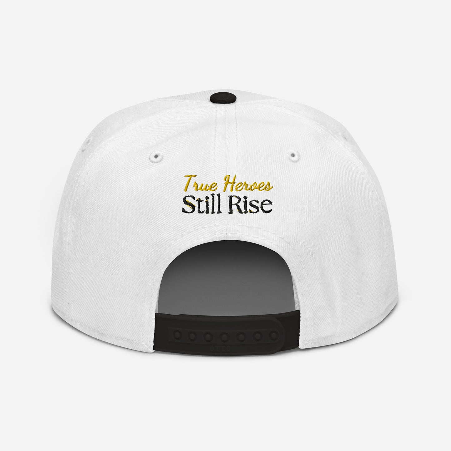 THSR Classic Fit Snapback - White Snapback with Embroidered Black "THSR" Design & "True Heroes Stil Rise"