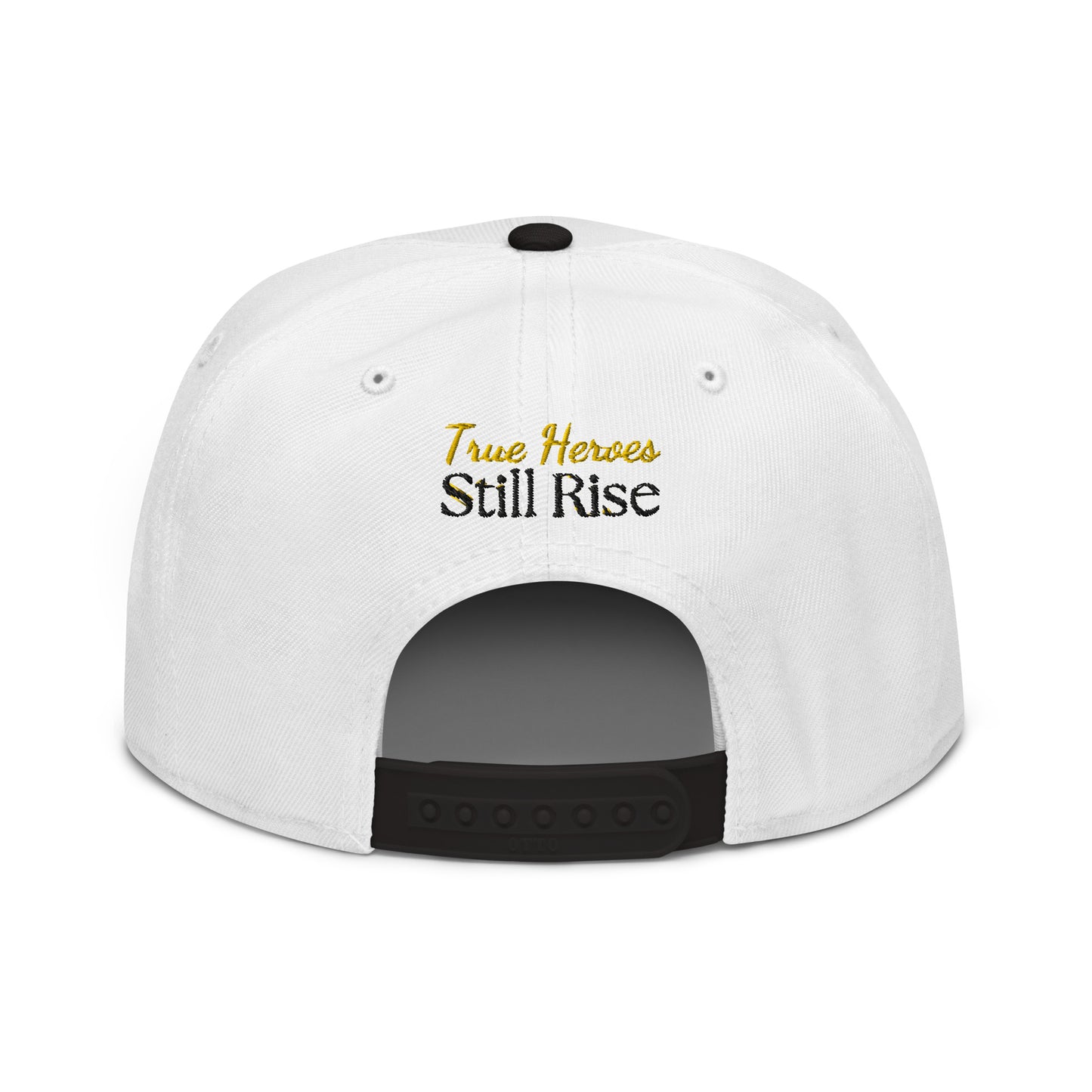 THSR Classic Fit Snapback - White Snapback with Embroidered Black "THSR" Design & "True Heroes Stil Rise"