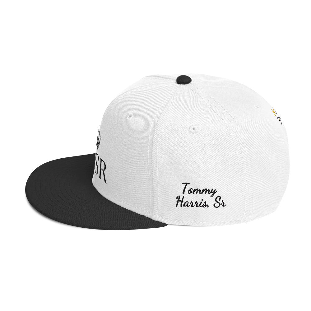 THSR Classic Fit Snapback - White Snapback with Embroidered Black "THSR" Design & "True Heroes Stil Rise"