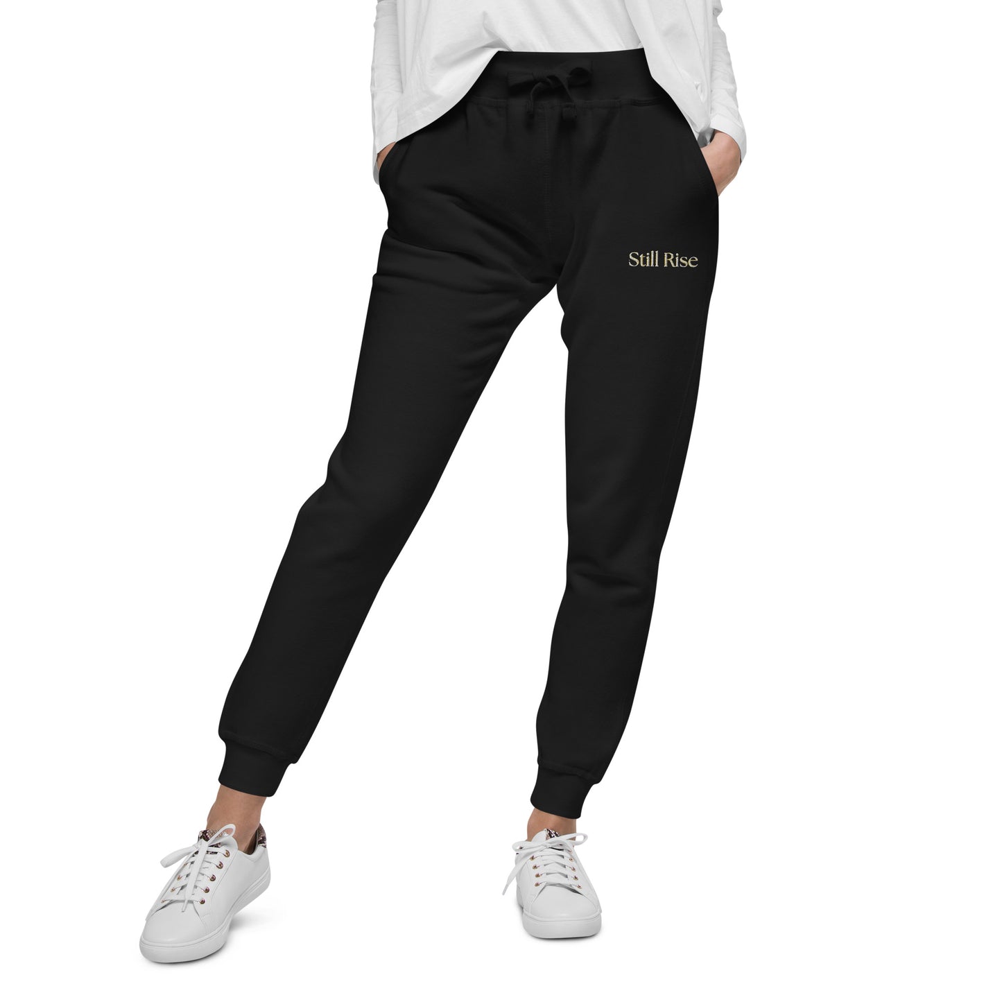 THSR Unisex Sweatpants - Black or White with Embroidered Bold Gold "Still Rise" Design