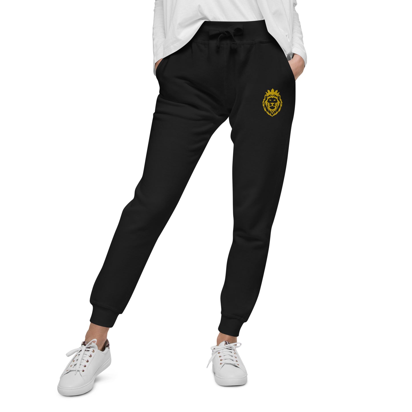 THSR Unisex Sweatpants - Black or White with Embroidered Gold THSR KING Lion Design