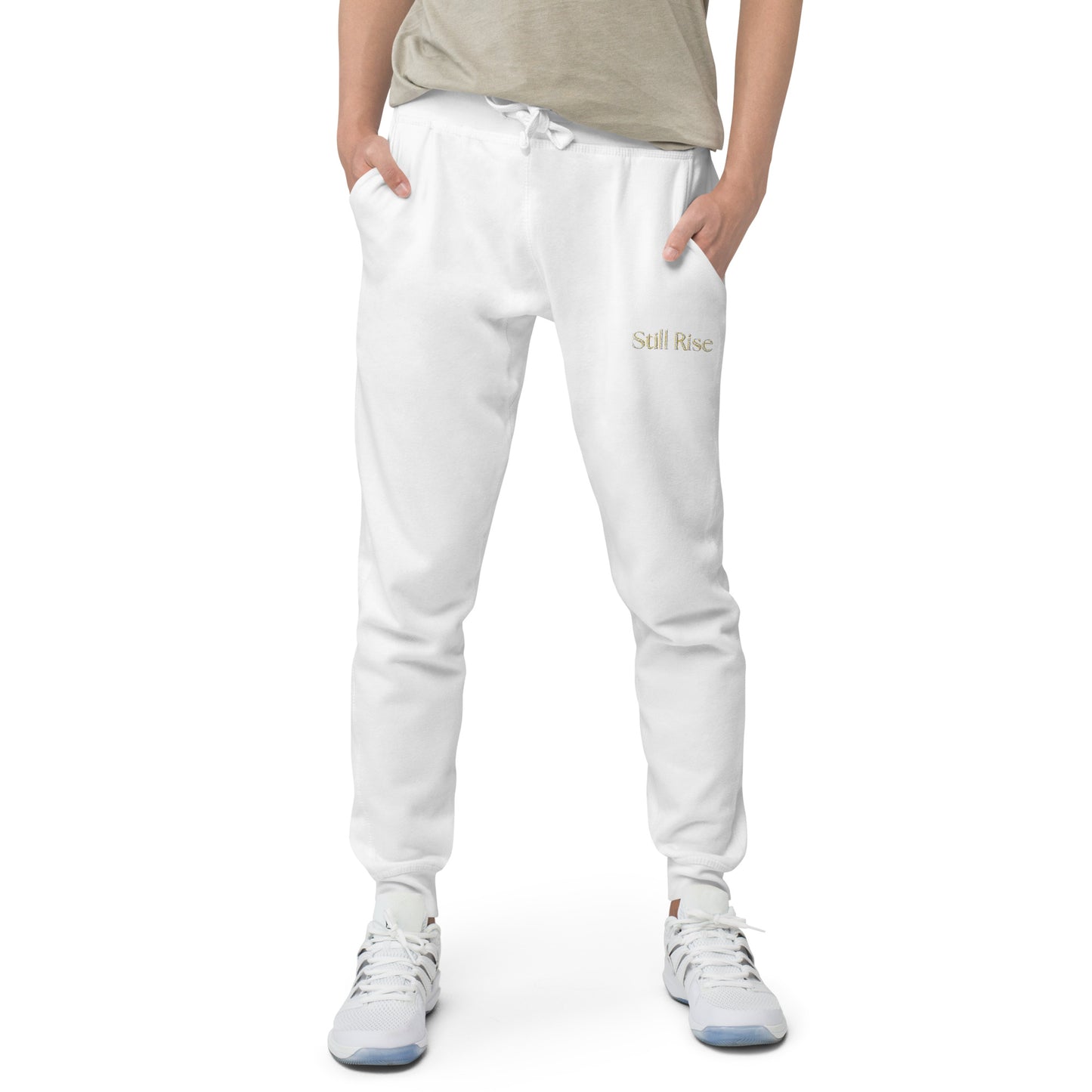 THSR Unisex Sweatpants - Black or White with Embroidered Bold Gold "Still Rise" Design