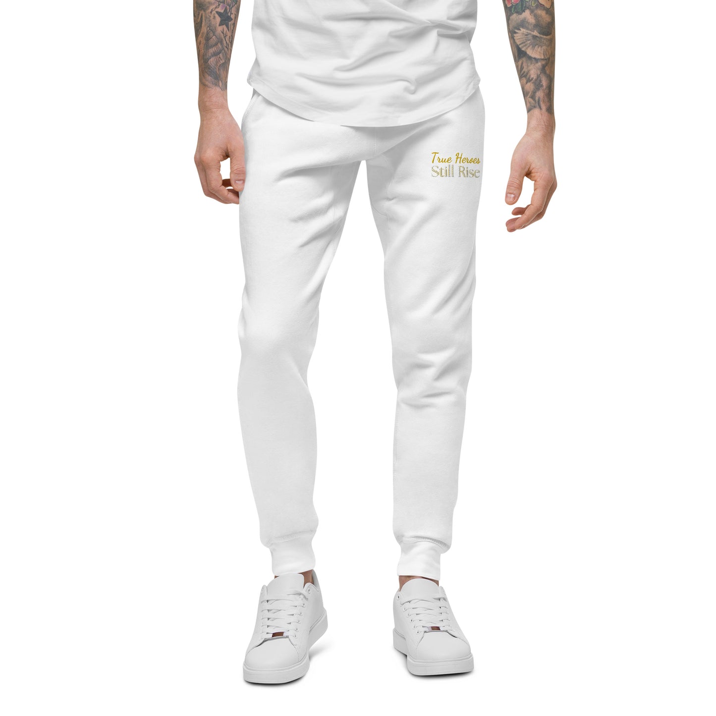 THSR Unisex Sweatpants - Black or White with Embroidered Bold Gold "True Heroes Still Rise" Design