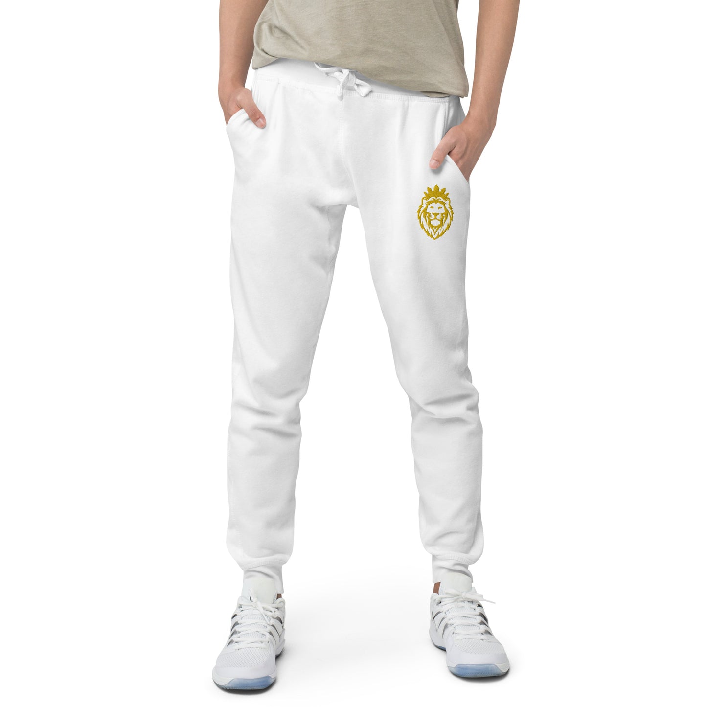 THSR Unisex Sweatpants - Black or White with Embroidered Gold THSR KING Lion Design