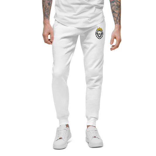 THSR Unisex White Sweatpants - Embroidered Black and Gold THSR KING Lion Design