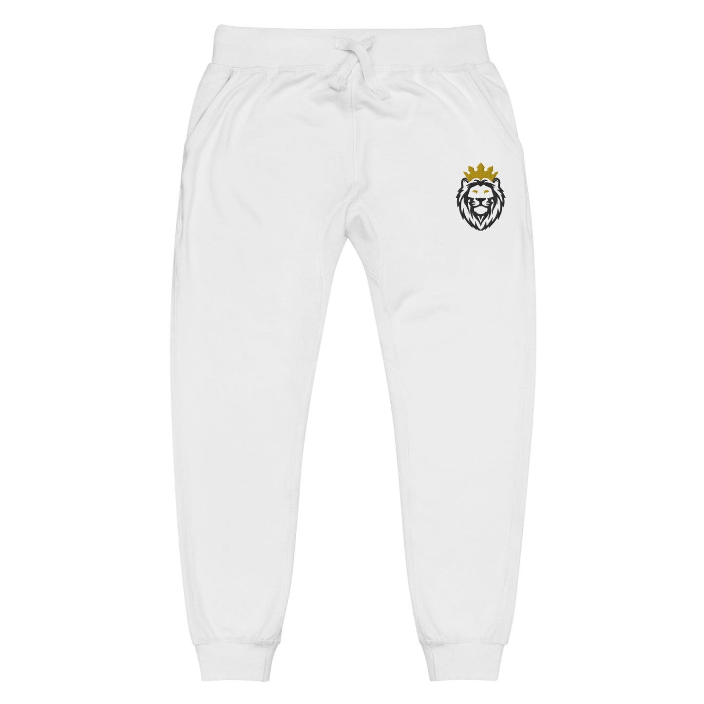 THSR Unisex White Sweatpants - Embroidered Black and Gold THSR KING Lion Design