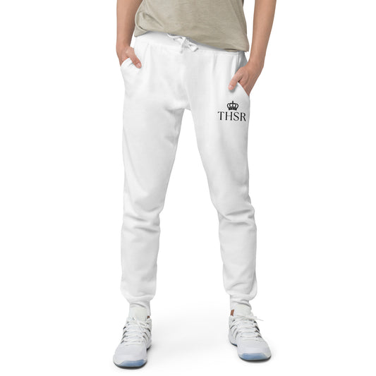 THSR Unisex White Sweatpants - Embroidered Black "THSR" Design