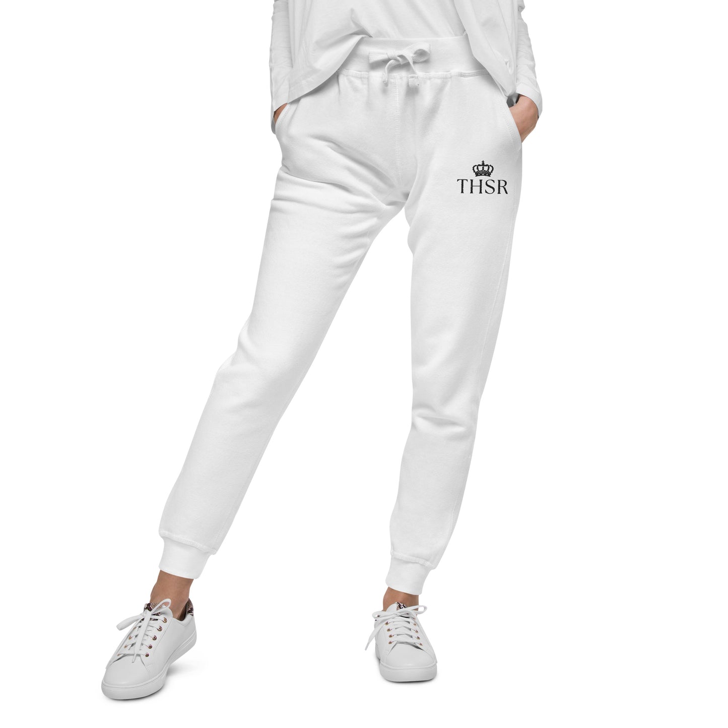 THSR Unisex White Sweatpants - Embroidered Black "THSR" Design