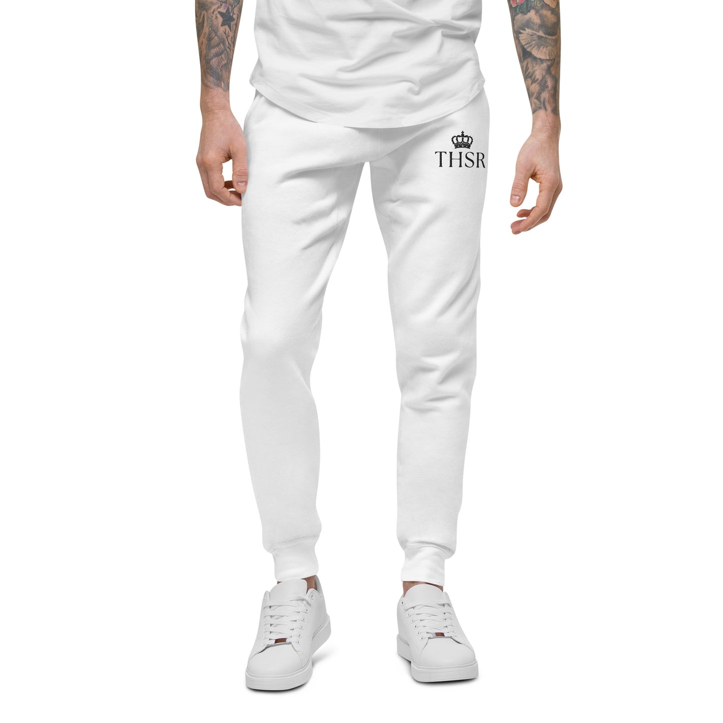 THSR Unisex White Sweatpants - Embroidered Black "THSR" Design