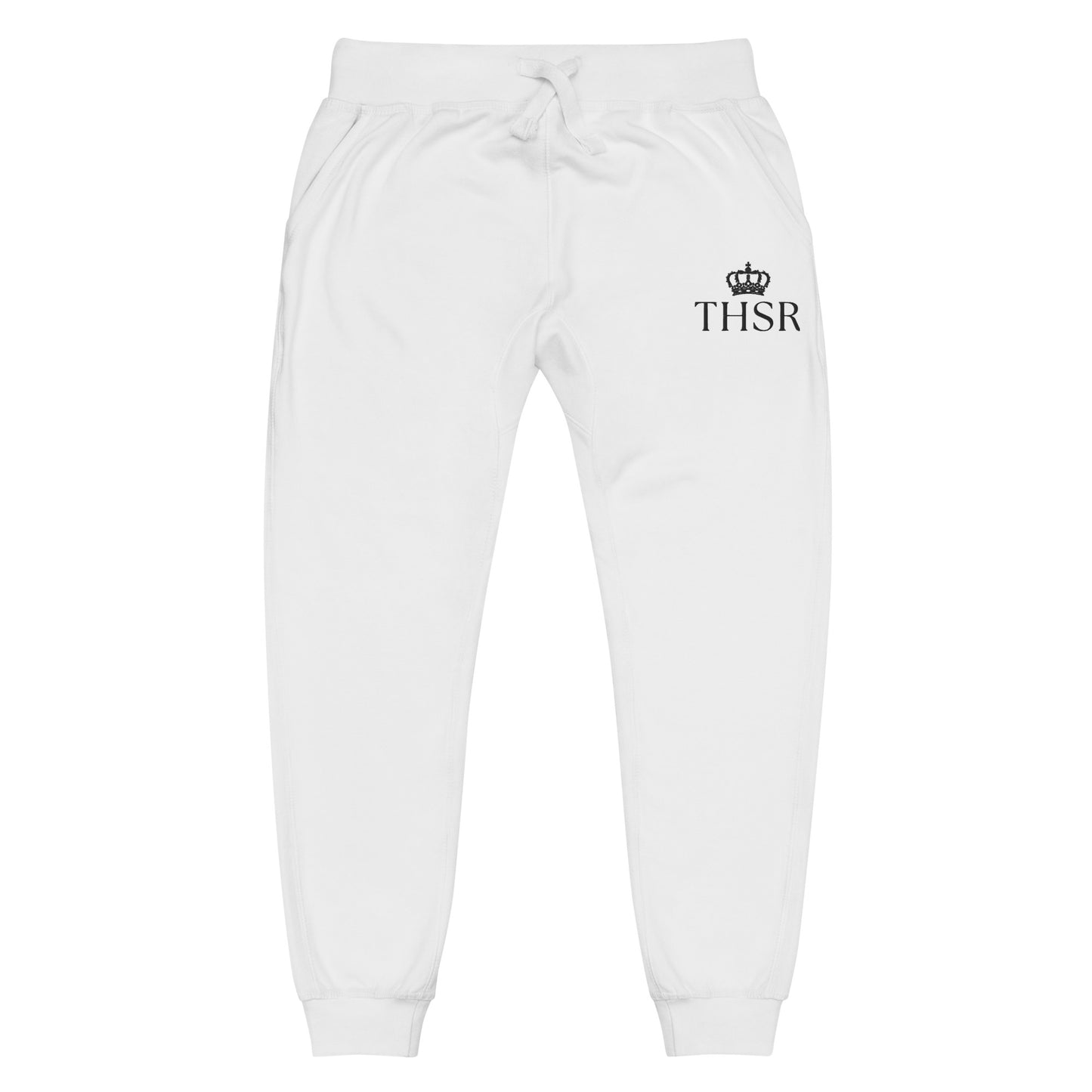 THSR Unisex White Sweatpants - Embroidered Black "THSR" Design