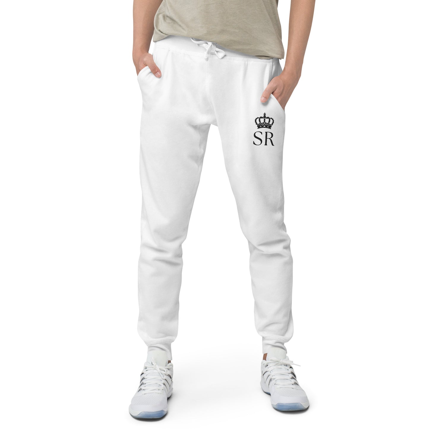 THSR Unisex White Sweatpants - Embroidered Black "SR" Design