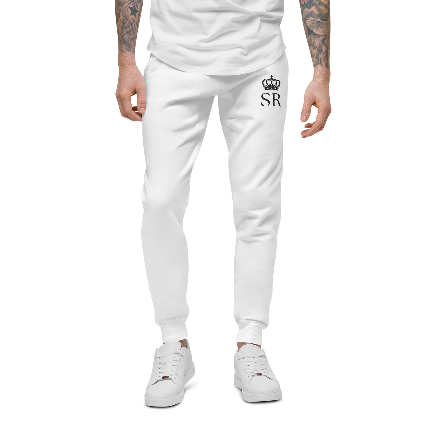 THSR Unisex White Sweatpants - Embroidered Black "SR" Design