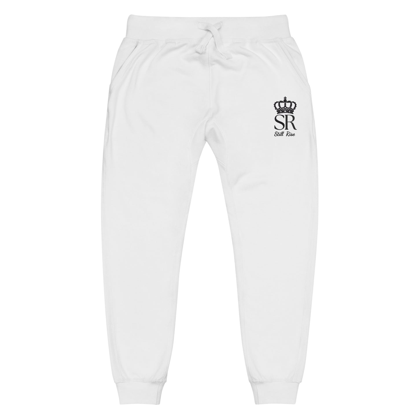 THSR Unisex White Sweatpants - Embroidered Black "SR Still Rise" Design