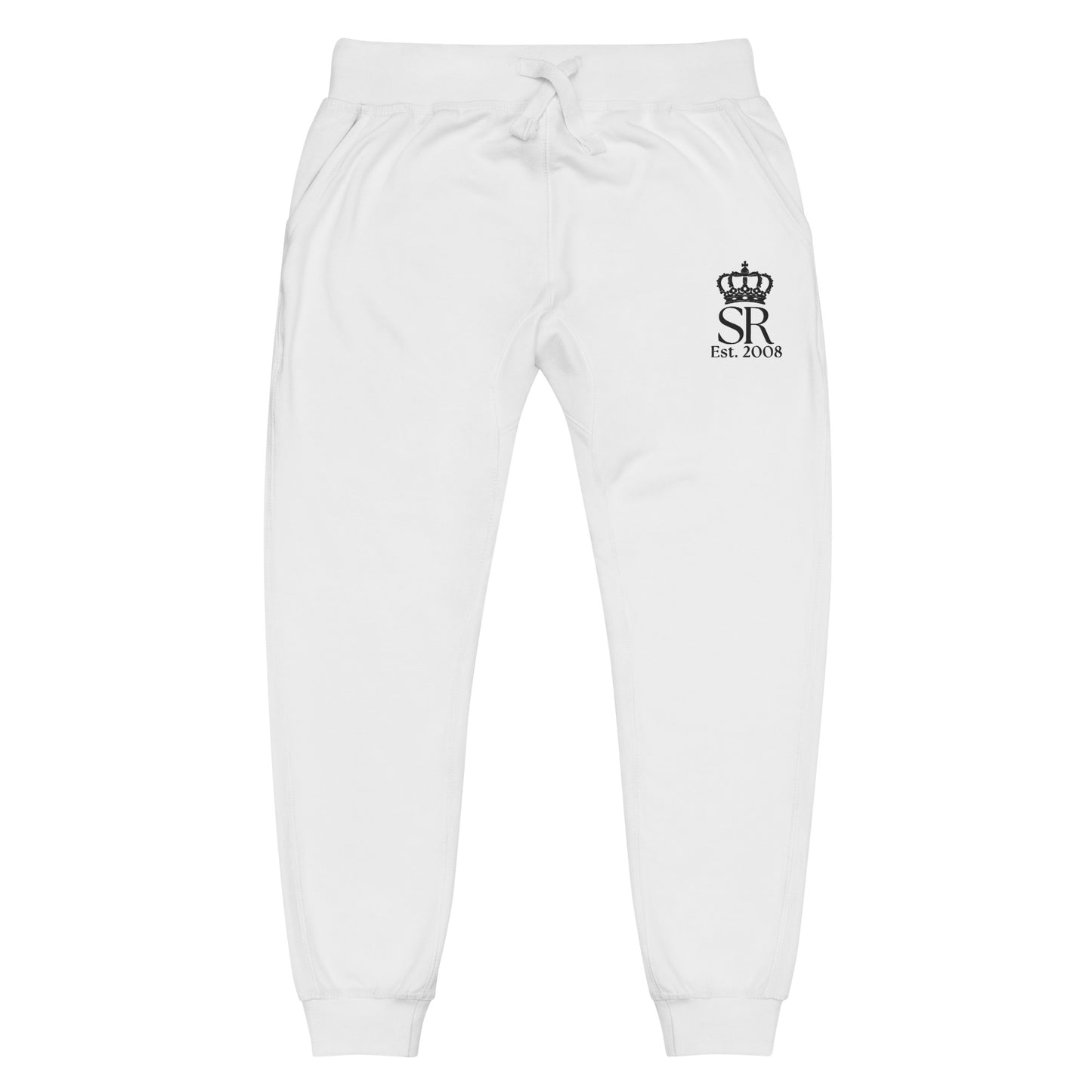 THSR Unisex White Sweatpants - Embroidered Black "SR Est. 2008" Design