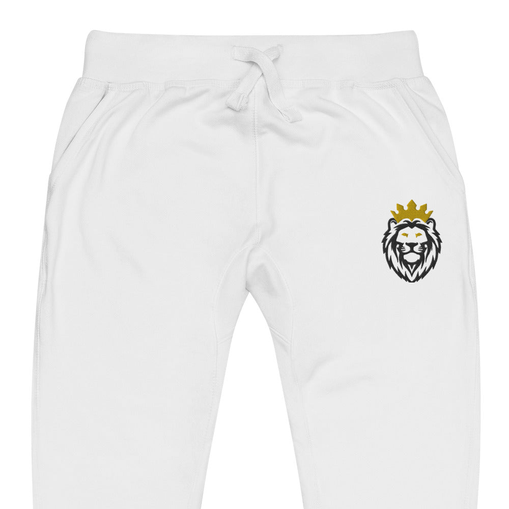 THSR Unisex White Sweatpants - Embroidered Black and Gold THSR KING Lion Design