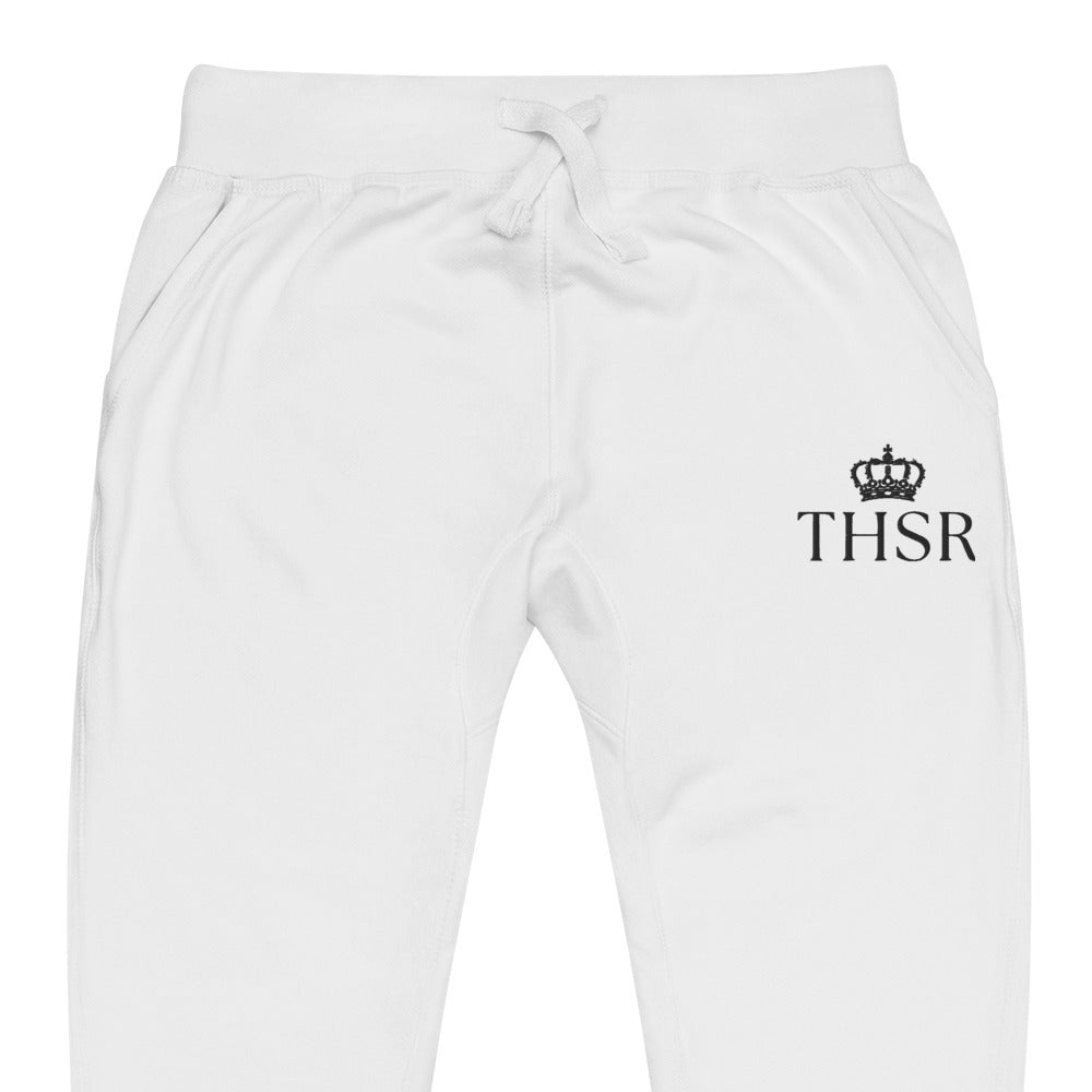 THSR Unisex White Sweatpants - Embroidered Black "THSR" Design