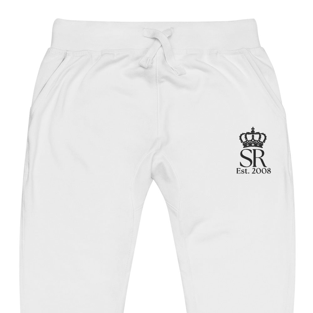 THSR Unisex White Sweatpants - Embroidered Black "SR Est. 2008" Design