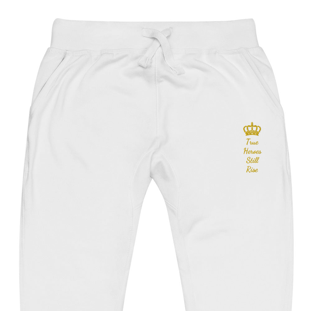 THSR Unisex Sweatpants - Black or White Sweatpants with Embroidered Gold "True Heroes Still Rise" Design