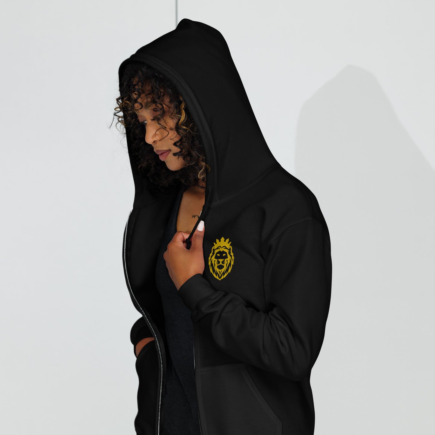 THSR Unisex Zip-up Hoodies - Black or White Zip-up Hoodie with Embroidered Gold THSR KING Lion Design