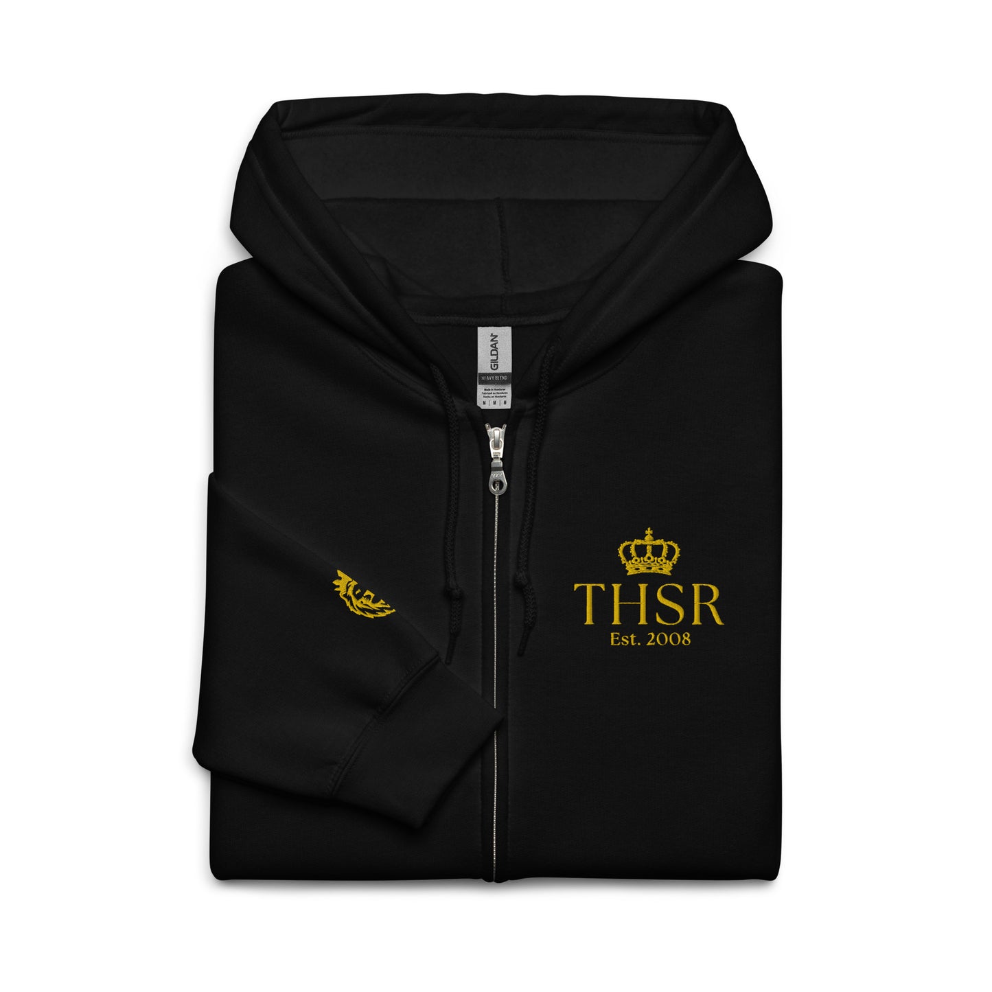 THSR Unisex Zip-up Hoodies - Black or White Zip-up Hoodie with Embroidered Gold "THSR Est. 2008" Design