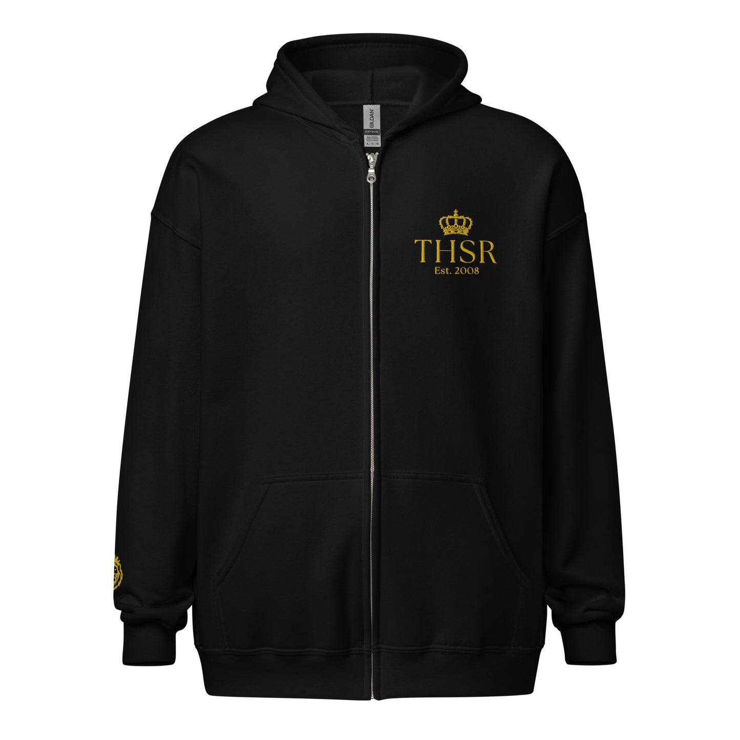 THSR Unisex Zip-up Hoodies - Black or White Zip-up Hoodie with Embroidered Gold "THSR Est. 2008" Design