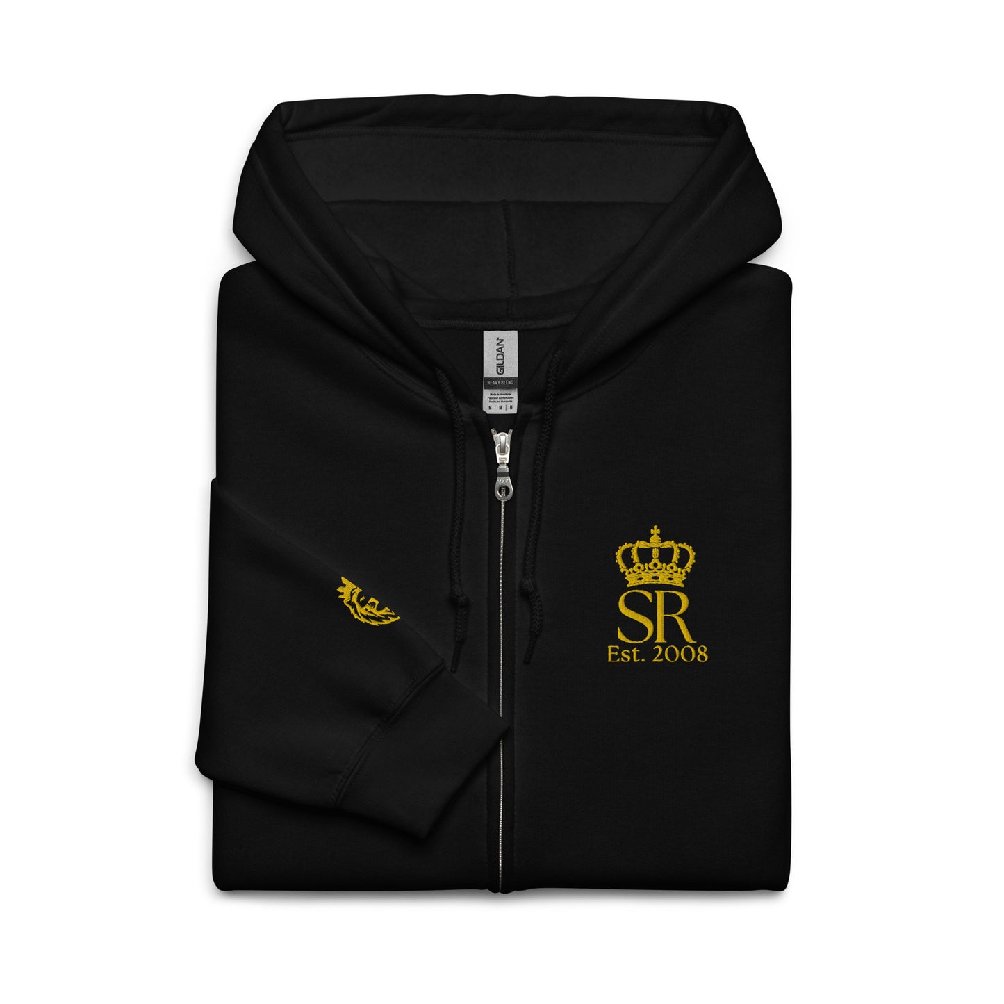 THSR Unisex Zip-up Hoodies - Black or White Zip-up Hoodie with Embroidered Gold "SR Est. 2008" Design