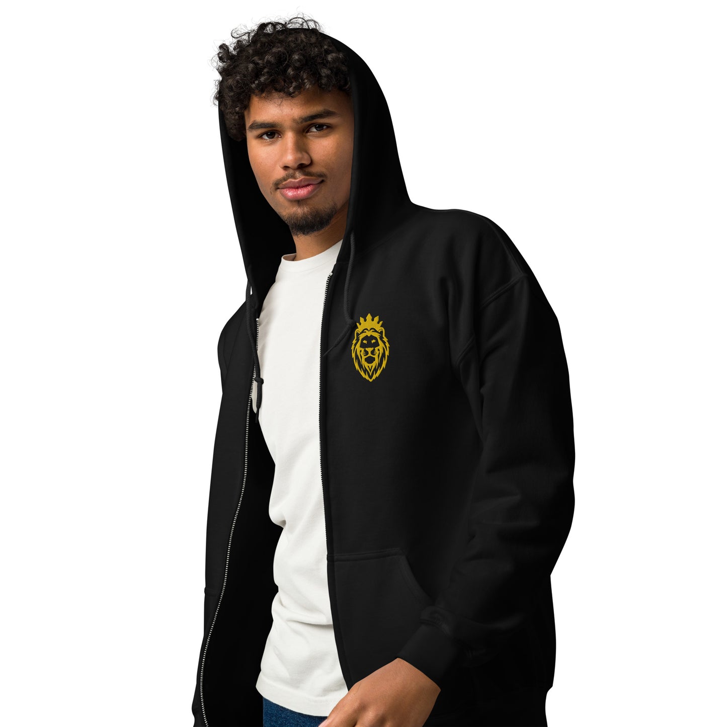 THSR Unisex Zip-up Hoodies - Black or White Zip-up Hoodie with Embroidered Gold THSR KING Lion Design