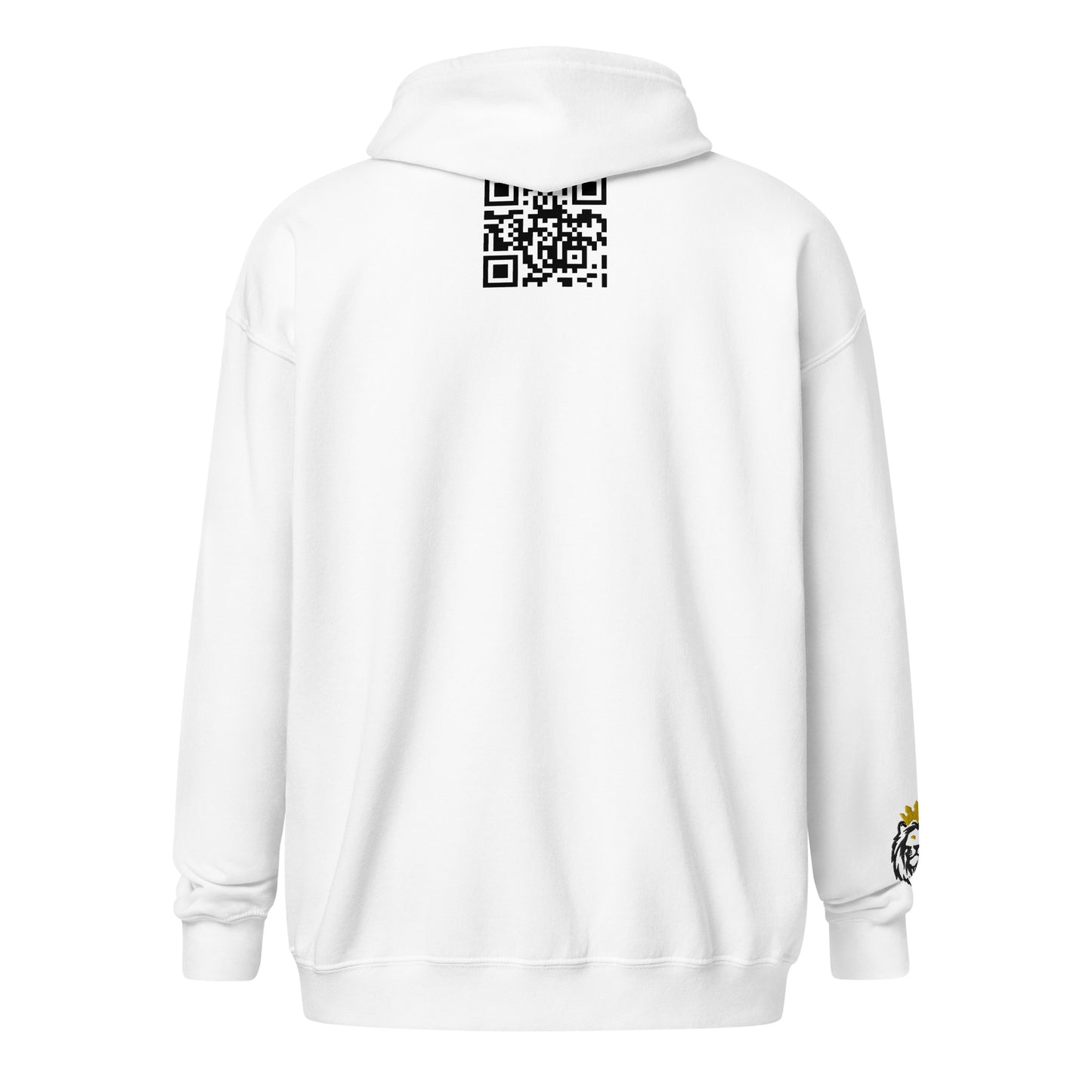 THSR Unisex White Zip-up Hoodies - Embroidered Bold Gold and Black "True Heroes Still Rise" Design