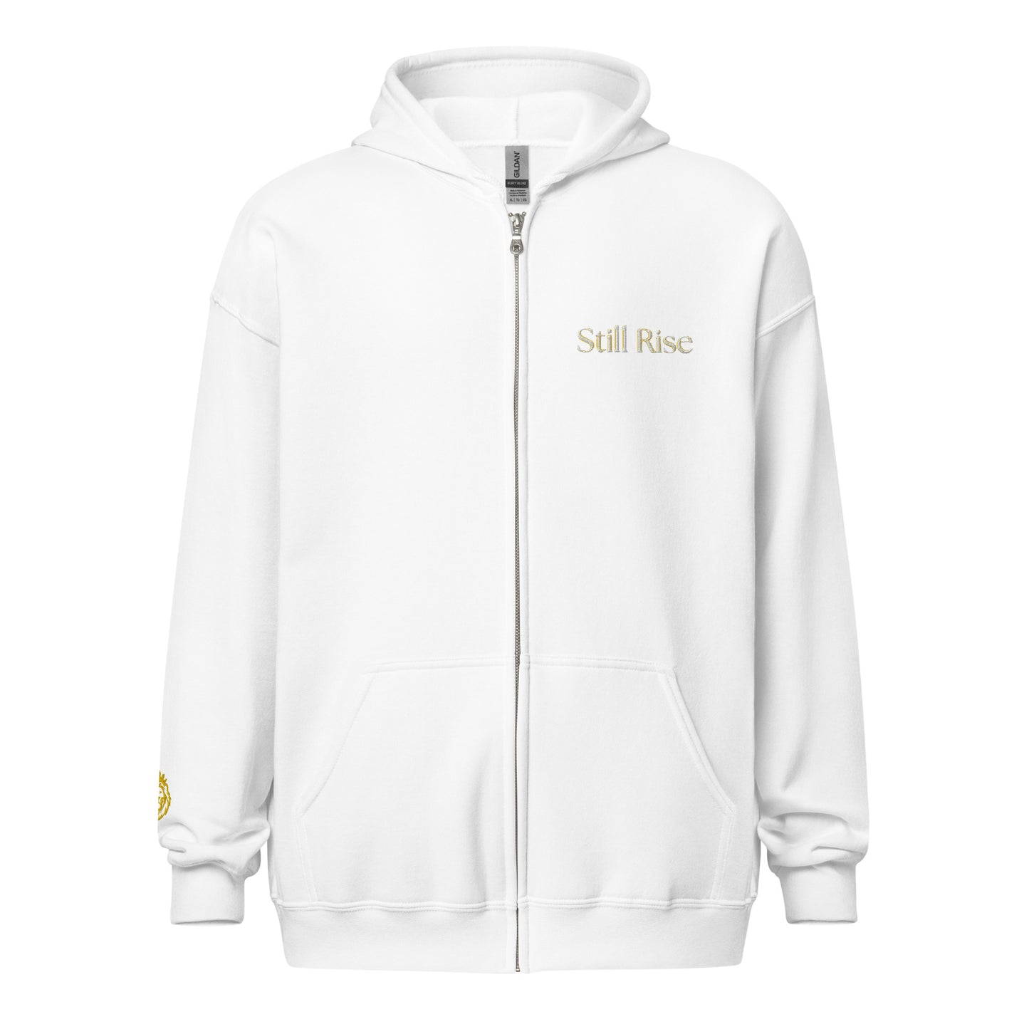 THSR Unisex Zip-up Hoodies - Black or White Zip-up Hoodie with Embroidered Gold "Still Rise" Design