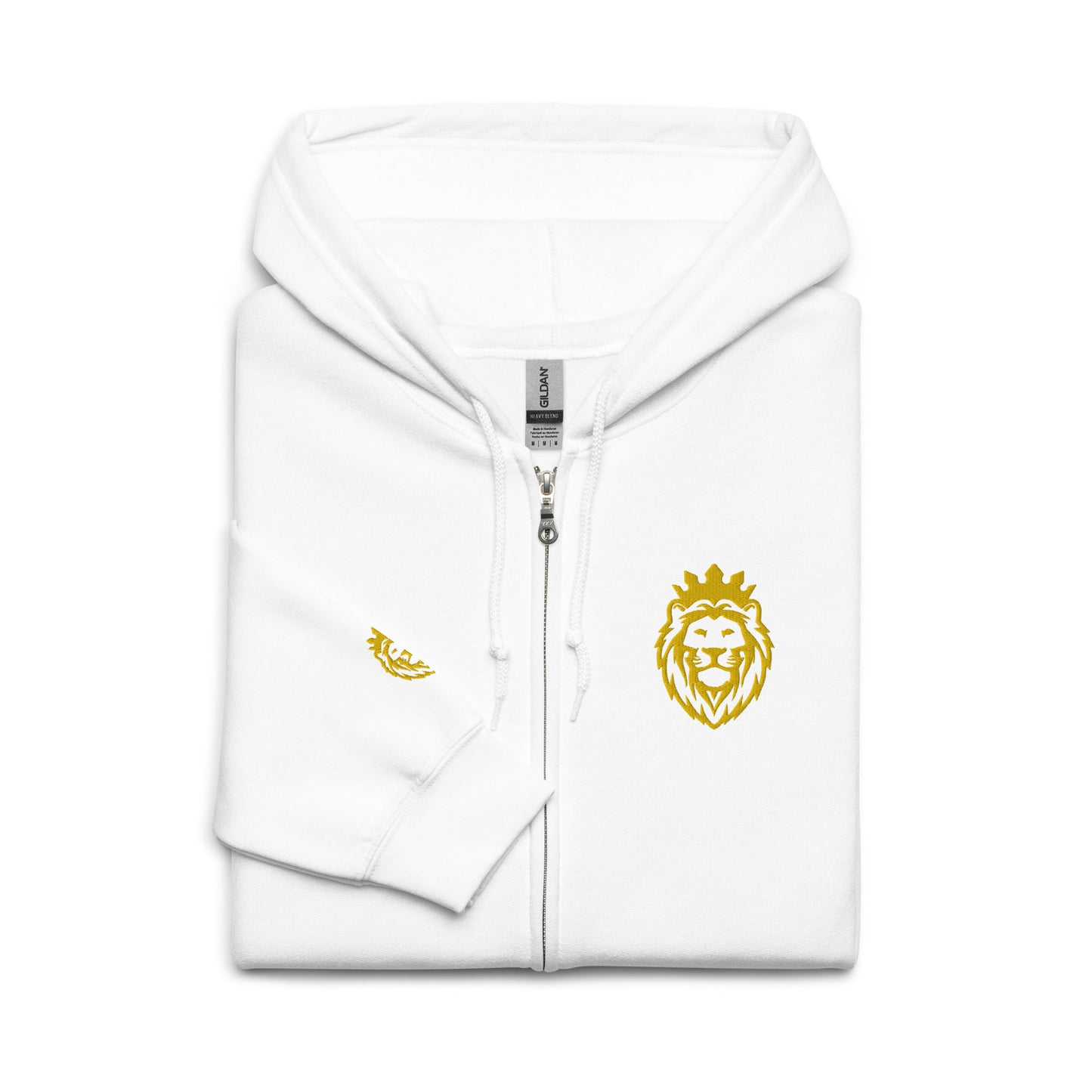 THSR Unisex Zip-up Hoodies - Black or White Zip-up Hoodie with Embroidered Gold THSR KING Lion Design