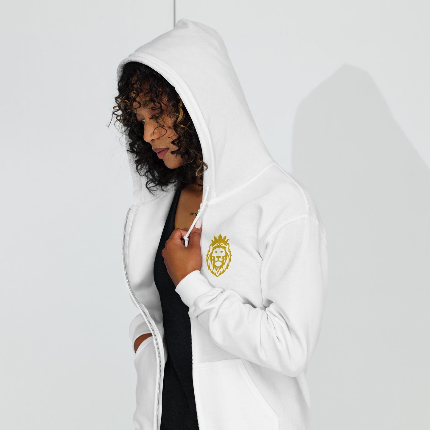 THSR Unisex Zip-up Hoodies - Black or White Zip-up Hoodie with Embroidered Gold THSR KING Lion Design