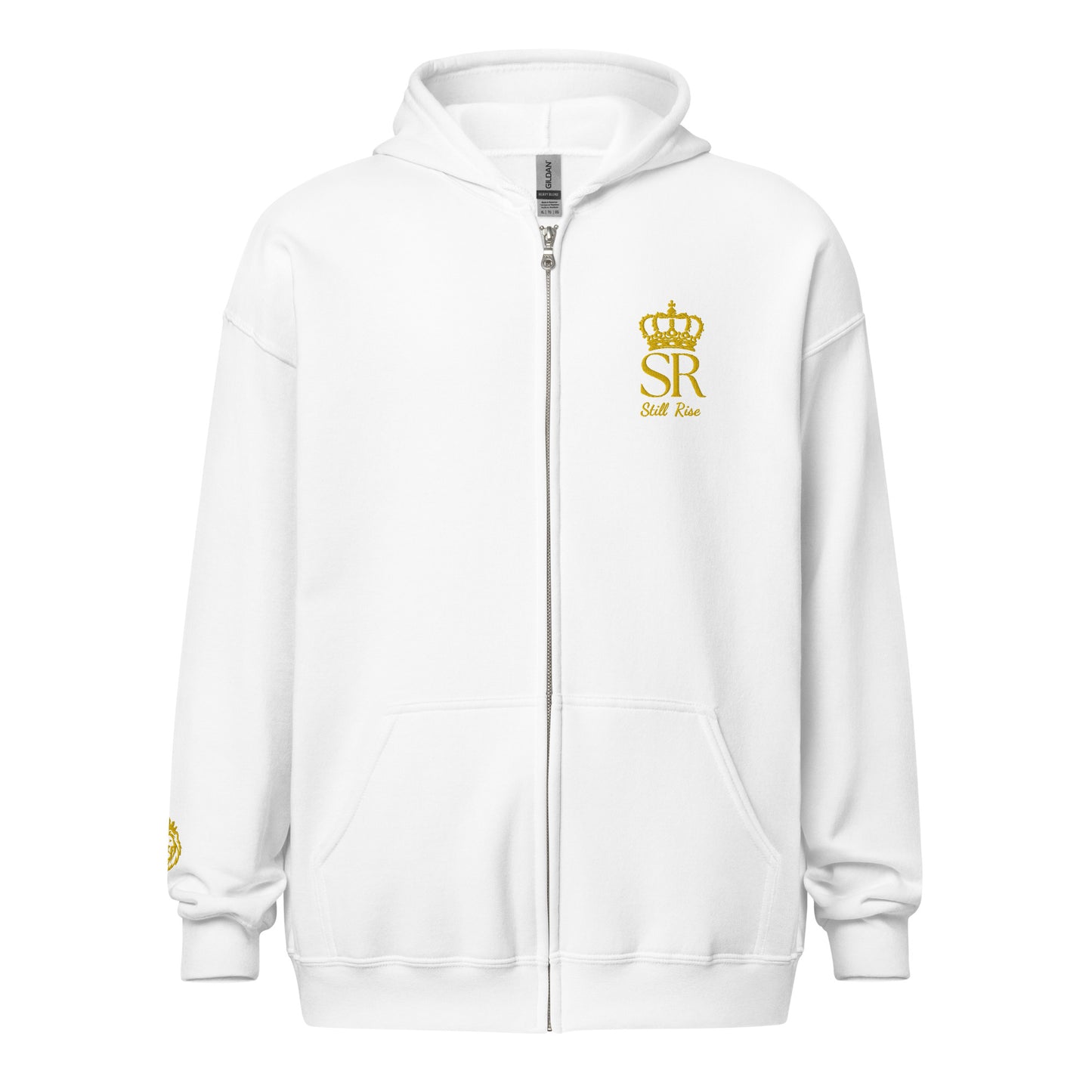 THSR Unisex Zip-up Hoodies - Black or White Zip-up Hoodie with Embroidered Gold "SR Still Rise" Design