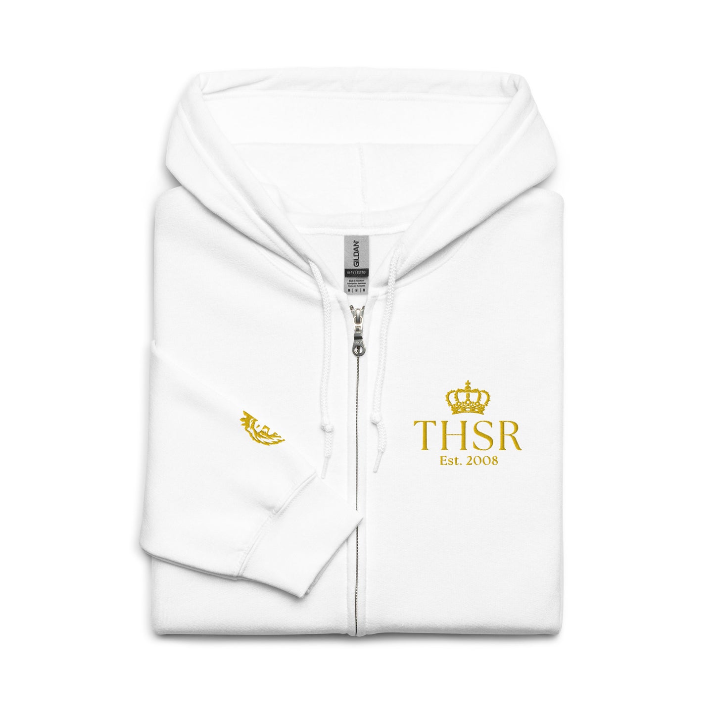 THSR Unisex Zip-up Hoodies - Black or White Zip-up Hoodie with Embroidered Gold "THSR Est. 2008" Design