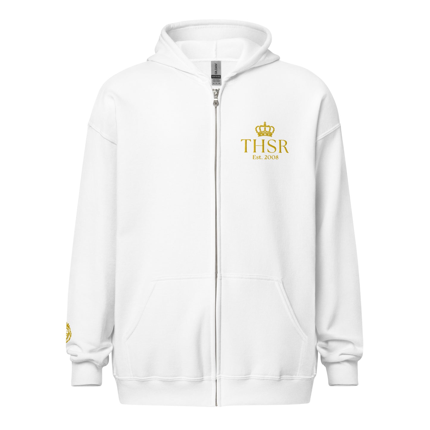 THSR Unisex Zip-up Hoodies - Black or White Zip-up Hoodie with Embroidered Gold "THSR Est. 2008" Design