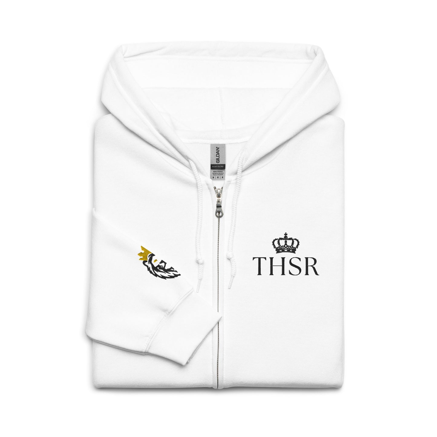 THSR Unisex White Zip-up Hoodies - Embroidered Black "THSR" Design