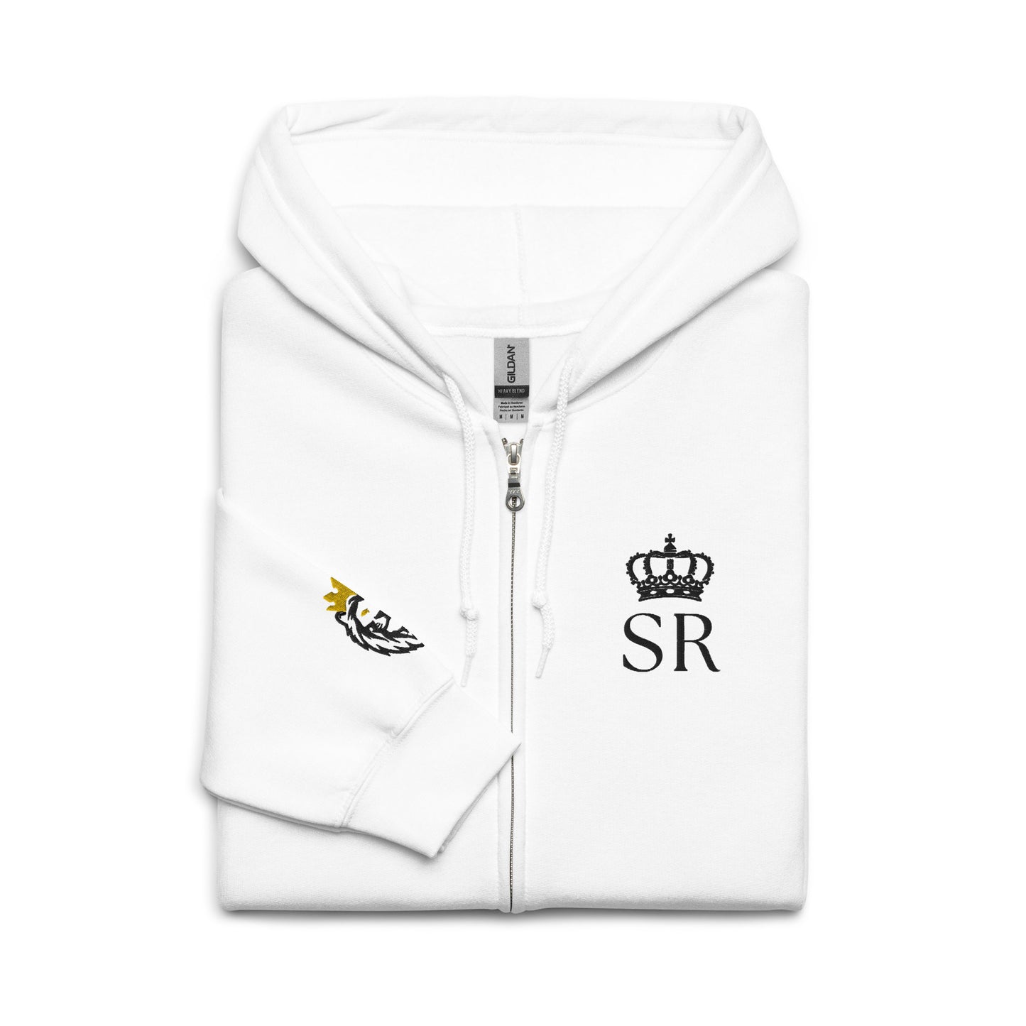 THSR Unisex White Zip-up Hoodies - Embroidered Black "SR" Design