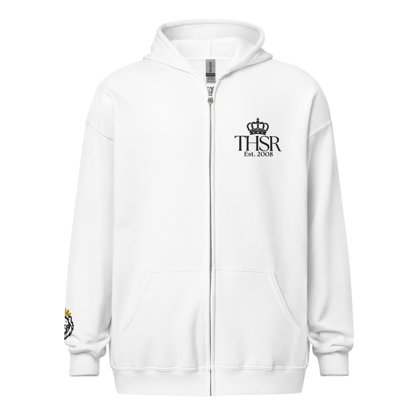 THSR Unisex White Zip-up Hoodies - Embroidered Black "THSR Est. 2008" Design