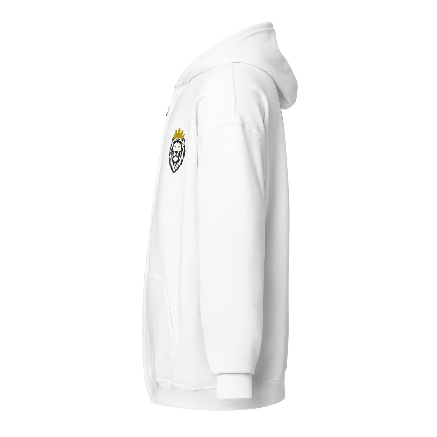 THSR Unisex White Zip-up Hoodies - Embroidered Black & Gold THSR KING Lion Design