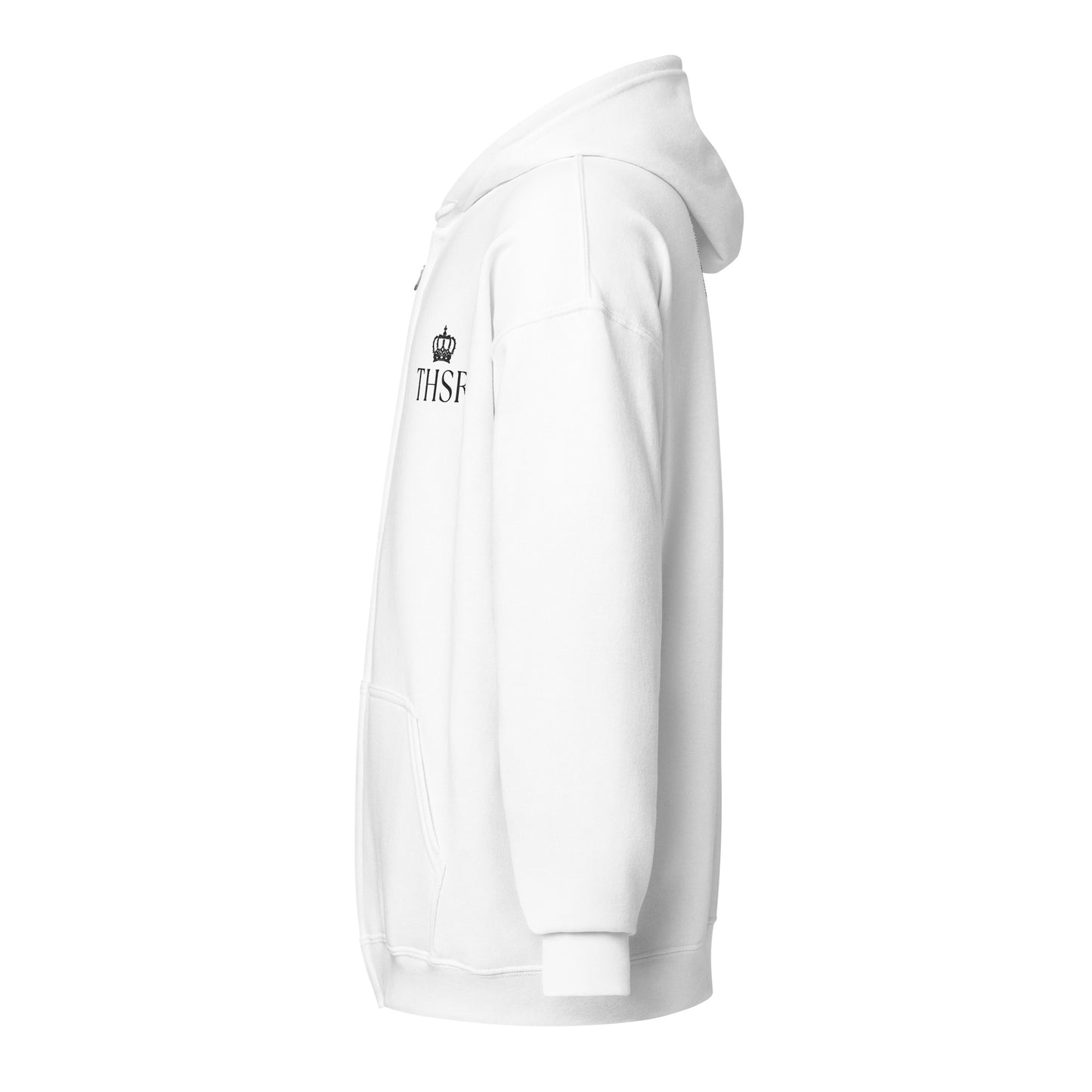 THSR Unisex White Zip-up Hoodies - Embroidered Black "THSR" Design